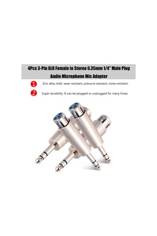 Moveevo 4 Adet Çinko Alyuminyum 3-pin Xlr Dişi Stereo 6.35mm 1/4" Adaptör - Yüksek Konduktif, Gürbüz Ve Ses Gürültüsü Dirençli