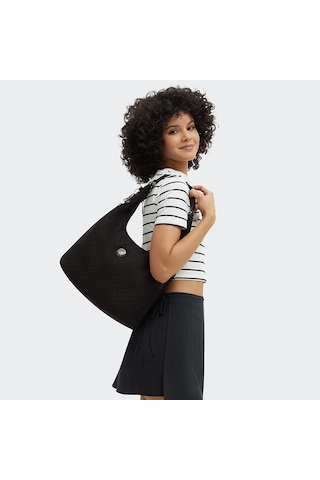 Kıplıng Eanna Zip Orta Boy Omuz Çantası Siyah Black Sıgnature Jq Siyah