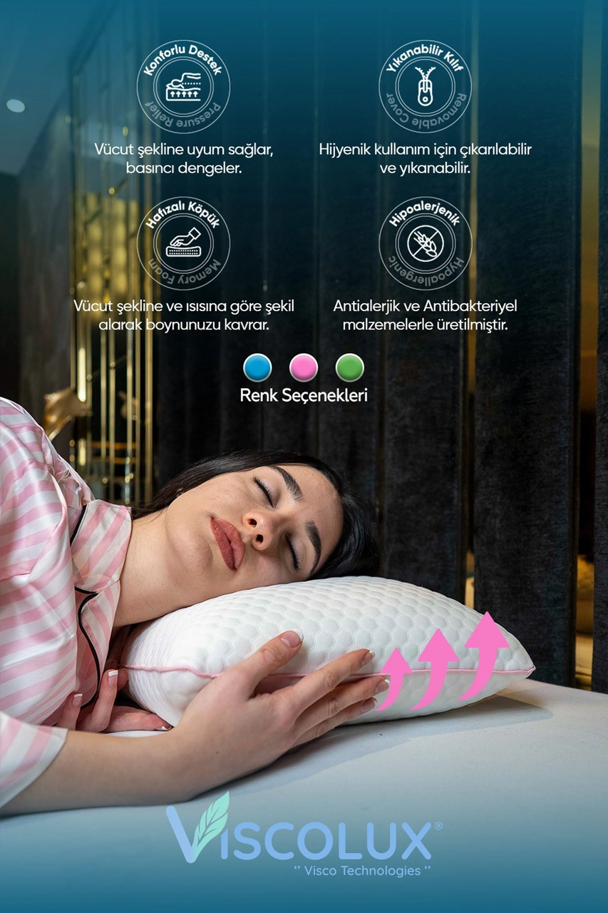 Anadolu Tombul Ortopedik Yastık - Baş Ağrısı Önleyici Klasik Visco Yastık 60x40x15 Pembe