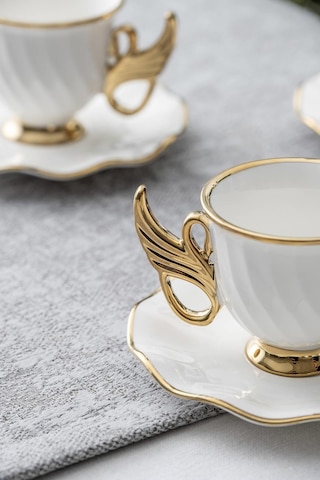 Jade 6 Kişilik Kahve Fincanı Takımı - 90 Ml Beyaz - Gold