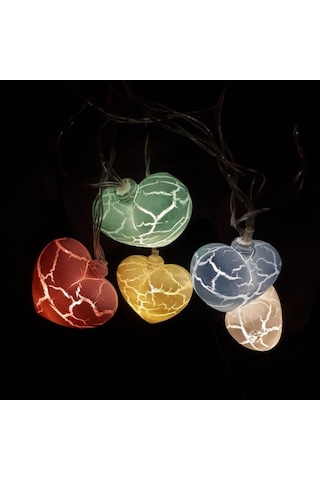 Hdmarketim Rengarenk Çatlak Kalp 10'lu Dekoratif Led Lamba (2 Met