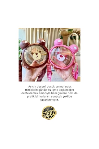 Matara Kaliteli Bpa İçermez Askılı Pipetli Çocuk Okul 3d Desenli Sevimli Ayıcık Model Su Matarası Çok Renkli