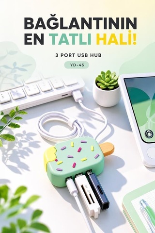 Özel Seri Dondurma Usb Hub Dağıtıcı Yd45 Su Yeşili Masaüstü Büro Çalışma
