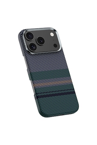 Apple Uyumlu iPhone 17 Pro Kılıf M-safe Özellikli Karbon Fiber Benks Aurora Armorpro Kevlar Kapak Yeşil