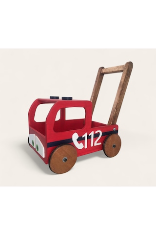 İzwoodcraft 112 Acil İtfaiye Bebek İlk Adım Arabası Ve Oyuncak Sepeti