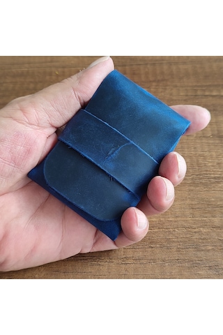 Sumerian Leather Craft Minimalist Deri Kartlık Mavi Anahtarlık Hediye Mavi