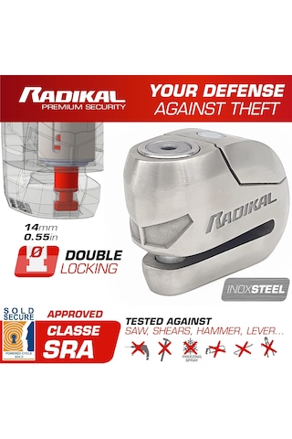 Radikal Rk14s Alarmlı Motosiklet Disk Kilidi 14mm Çelik