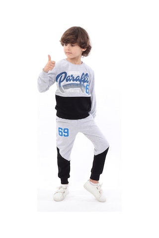 Toontoy Kids Toontoy Erkek Çocuk 69 Baskılı İçi Pamuklu Eşofman Takım Gri Melanj
