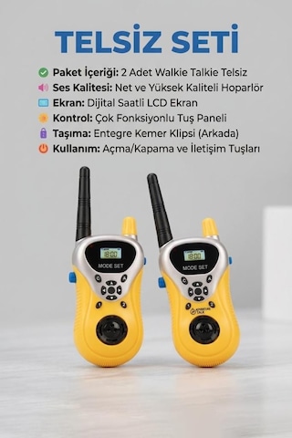 İlk Telsizim Sesli Mikrofonlu Pilli Antenli İkili Telsiz Eğitici Oyuncak Seti 1