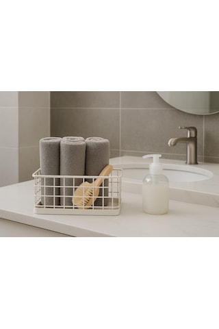 Okyanus Home Dikdörtgen Beyaz Metal Organizer Sepet Mini 13,5x23 Cm Beyaz