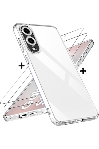 Samsung Galaxy Uyumlu S25 Edge Kılıf Şeffaf Silikon + Ekran Koruyucu Cam