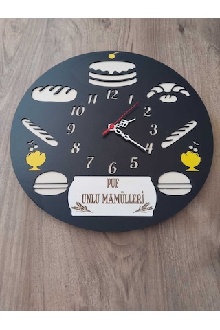 Fırın // Unlu Mamuller // Pastane İş Yerine Özel Kişiye Özel İsim Yazılı Duvar Saati Çok Renkli