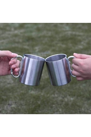 Novahub Piknik Kamp Fincanları - Paslanmaz Çelik, Çift Katmanlı, 2 Li Dağlık Bardak Seti - 72 Altın Altın