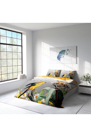 Monohome Yellow Parrot 3D Pamuk Saten Çift Kişilik Nevresim Takım Sarı