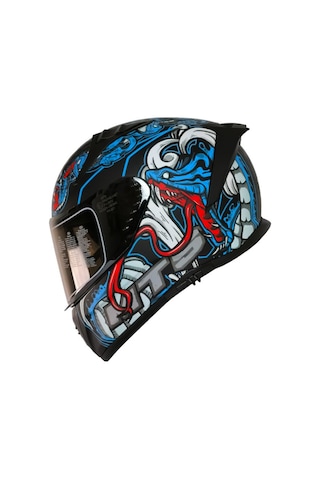 Motoanl Ece 22.r06 Sertifikalı Double Vizör Full Face Kask Myth Blue Mavi