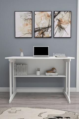 Enda Home Pillar Kütüphaneli Geniş Çalışma Masası 100x56 Cm Beyaz