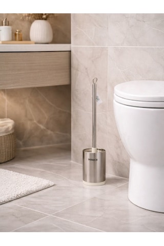 Paslanmaz Çelik Tuvalet Fırçası Ve Standı Modern, Dayanıklı Wc Fırçası Seti Vıchy-7043 Gümüş