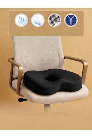 Yeni Nesil Visco Ortopedik Ergonomik Kaymaz Taban Terlemez Hemoroıd Oturma Simidi Minderi Omurga Sağlığını Destekler Ve Oturma Baskısını Azaltır Siyah
