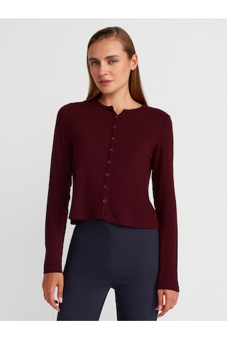 Dilvin 31413 Düğmeli Detaylı Hırka-bordo Bordo