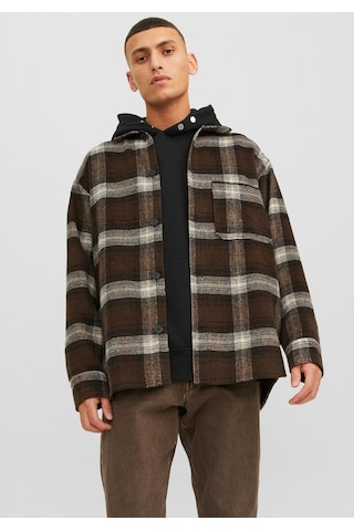 Jack & Jones Ekose Desenli Uzun Kollu Gömlek - Zac 12239303 Chocolate Brown Koyu Siyah