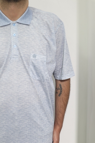 Santa Dmctekstil Erkek Desenli Klasik Kesim Rahat Kalıp Tek Cepli Polo Yaka Battal Büyük Bedenli T-shirt Koyu Mavi