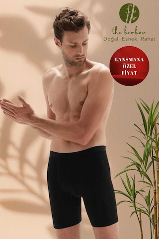 Weweus Siyah Erkek Süper İnce Doğal Bambu Lüks Uzun Boxer 1013 Siyah