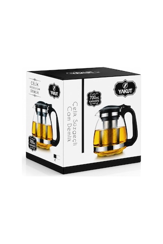 Yakut 8510 Cam Demlik 700 Ml - Çelik Süzgeçli Plastik Kapak Ve Kulplu