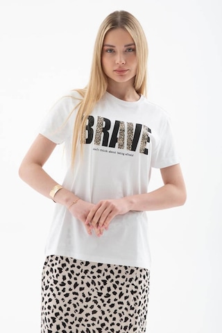 Fashion Friends Baskılı Pamuklu Beyaz Kadın T-shirt 25y0433k1 Beyaz