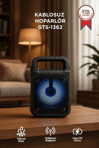 Özel Seri Bluetooth Hoparlör Rgb Işıklı Kablosuz Speaker Gts-1362 Siyah Ofis Masa Aksesuar