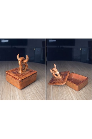 Cogo Seramik El Yapımı Seramik Boynuzlu Totem Takı & Obje Kutusu