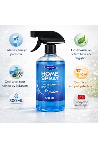 Uzman Home Spray Posedion Oda Spreyi - Çamaşır Kokusu 500 Ml Ev, Ofis, Araç Çiçek