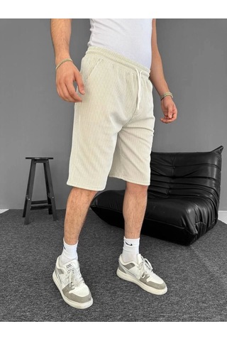 Su Yolu Çizgili Ön Arka Cepli Şort Yazlık Nefes Alabilir - Bej Bej