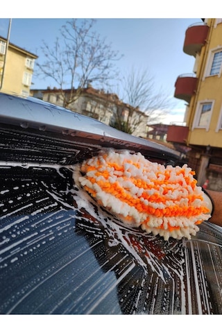 Mikrofiber Oto Yıkama Ve Cila Eldiveni - Turuncu Beyaz