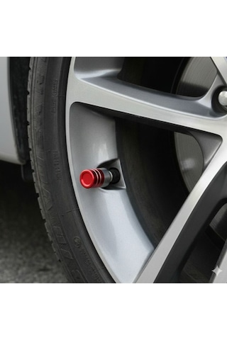 Sibop Kapağı Krom 4lü Takım Üniversal Lastik Subap Tıpası Seti Çizgili Model Kırmızı Glz02790024