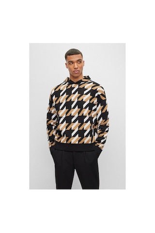 BOSS Erkek Siyah Desenli Sweatshirt Siyah Siyah