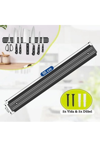 Şık Bıçak Yapıştırma Mıknatısı 55 cm Duvara Monte Metal Mıknatıslı Bıçak Tutucu
