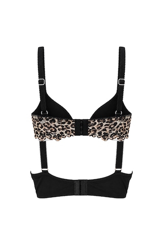 Bonbon Kadın Tül Dantel Kumaş Siyah Leopar Desen Kaplı Desteksiz Transparan Ve Kapsız Desteksiz Sütyen Bb2849 Çok Renkli