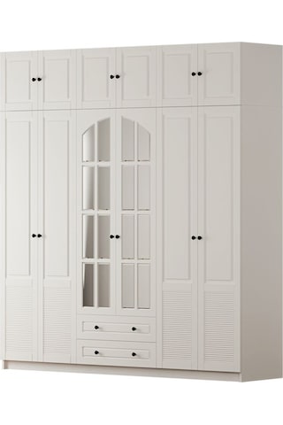 Rabi Mobilya İzel Country 6 Kapak 2 Çekmece Yüklüklü Mega Gardırop