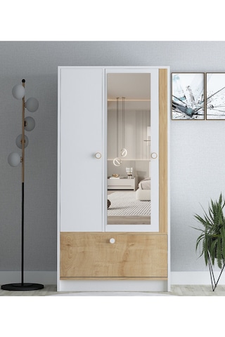 Floradesign Malibu Aynalı Gardırop /elbise Dolabı 3 Kapaklı Dolap / Organizer Beyaz/meşe