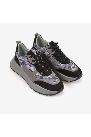 Kemal Tanca Erkek Hakiki Deri Kamuflaj Desenli Multi Spor&sneaker Ayakkabı 25198 Siyah - Gri