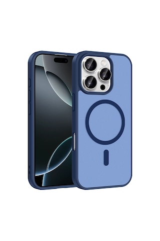 Ardemix Apple iPhone Uyumlu 16 Pro Max Kılıf M-safe Şarj Özellikli Zore Babet Kapak - Mavi