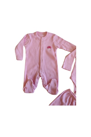 Kız Bebek Tulumlu Patikli Alt Ve Çıtçıtlı Badili Set - Pembe