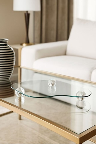 Zentra Home Dekoratif Cam Tepsi Kristal - Elmas Bulut Modeli Top Ayaklı Cam Sunumluk / Organizer Gümüş