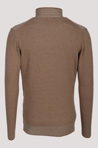 Erkek Triko Yarım Fermuarlı Camel Slim Fit Desenli Pamuklu Knitwear Ncs Jeans 3709 Camel