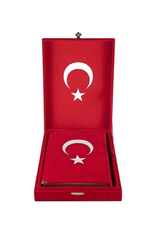 Kadife Kutulu Kuranı Kerim Orta Boy Ayyıldız Kırmızı