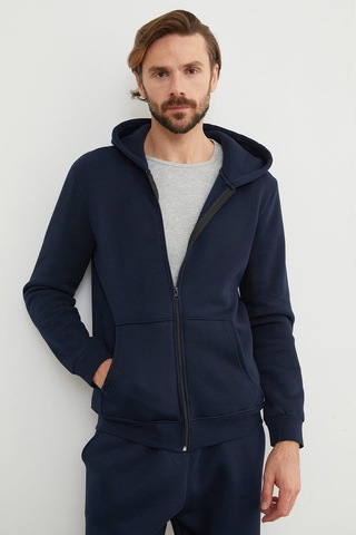 Fullamoda 3 İplik Fermuarlı Kanguru Cepli Sweatshirt Lacivert