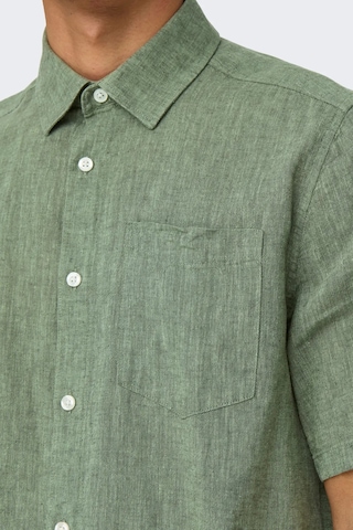Only & Sons Erkek Onscaıden Kısa Kollu Tek Cepli Keten Gömlek 22031805 Yeşil Yeşil