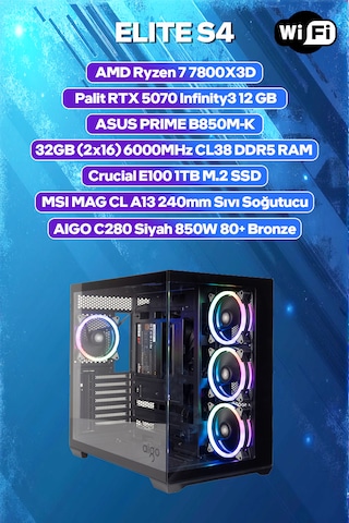 Game Garaj Elite S4 R7-7800X3D 32 GB 1 TB SSD RTX5070 Free Dos Oyuncu OEM Paket