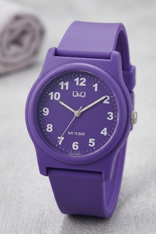 Q&q Qcg2226 Mor Bold Rakamlı Silikon Kordonlu 38 Mm Su Geçirmez Unisex Kol Saati