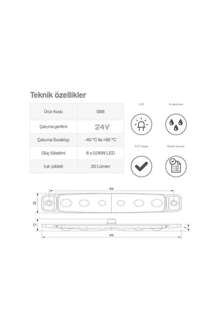 Sanel 24v Universal Parmak 6 Led Basamak Beyaz Sbb24w6